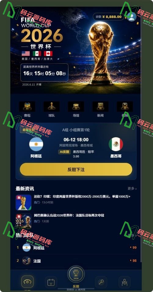 图片[1]-足球现金盘源码 | 世界杯投注源码 | 反波胆源码 | 全开源+部署教程-码云源码库